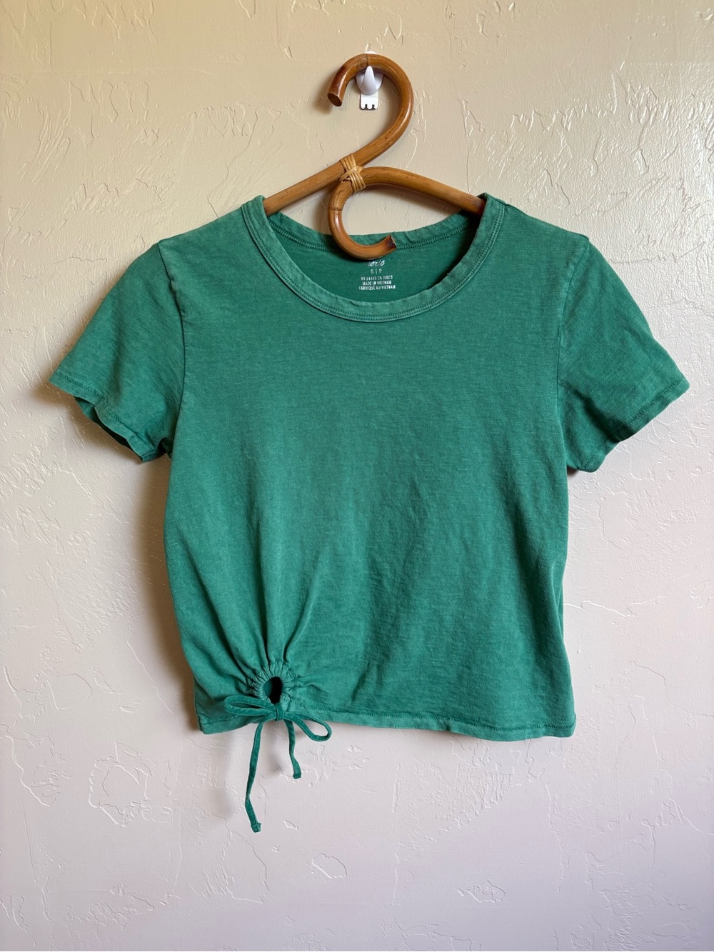 Aerie Short Sleeve Tie Front Green T-Shirt Size Small 100% Cotton Summer Basic